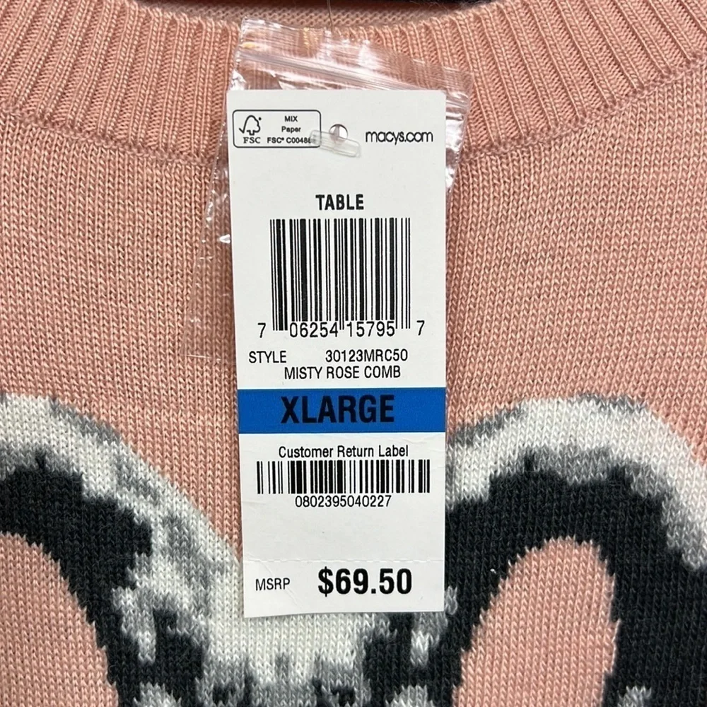 NWT Maison Jules Sweatshirt Crew Swan Motif Pink Gray Long Sleeve XL Feminine - Picture 8 of 12